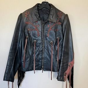 Vintage Leather with Suede Cutout Fringed Jacket Made In USA